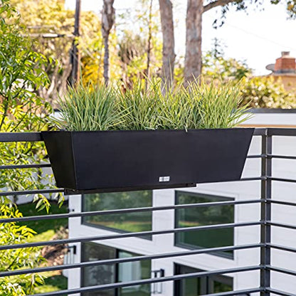 Veradek Pure Series Railing Planter - Tapered Window Box with Bracket - color: Black, size: 36 inch - 2 Pack