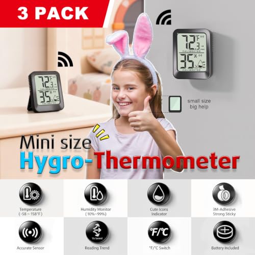 AyayaBoss 3 Pack Room Thermometer Indoor Hygrometer - color: black
