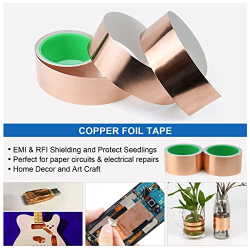 BOMEI PACK Copper Tape 2 Pack 1.97mil x 2inch x 66ft with Conductive Adhesive for Guitars and Shielding, Slugs,Stained Glass, Electrical Repairs, Grounding