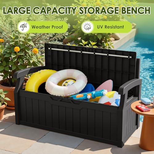 Greesum 80 Gallon Outdoor Storage Bench, Deck Box, Dark Black - color: Dark Black, style: Basic Version
