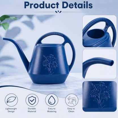 Fasmov 1-Gallon Plastic Watering Can with Comfortable Handle, Garden Watering Cans Long Spout for Indoor Outdoor Watering Plants, Blue