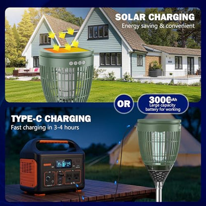 All‑in‑1 Solar Bug Zapper Outdoor, Electric Mosquito Killer Insect Trap - color: Green