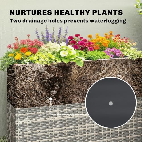 Outsunny Tall Rectangular Planter with Removable Liner PE Wicker Gray - color: Gray