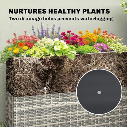 Outsunny Tall Rectangular Planter with Removable Liner PE Wicker Gray - color: Gray