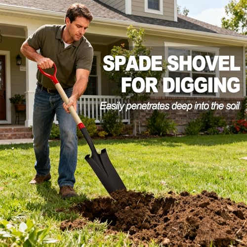 Nohovu Spade Shovel for Digging, Heavy Duty Shovel with D-Handle, Trench Shovel for Gardening, 45 Inches