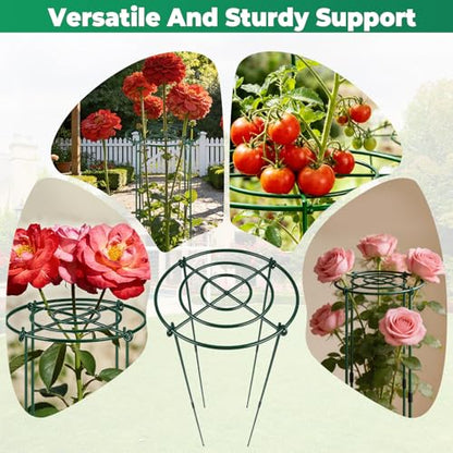 QwayHome 3Pack Peony Cages and Supports 33''H x 13''D Grow Through Large Plant Support, Adjustable High, Heavy Duty, Rust-Resistant, Round, Flower Support Cage Ring for Rose Tomato Hydrangea - size: 3Pack- 13"D x 33"H