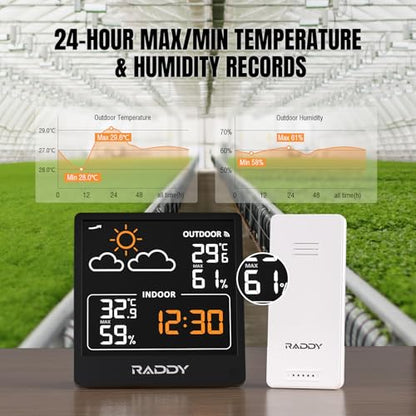 Raddy WF-50V Wireless Weather Station, 5.0 Inch VA Display, Black - color: Black