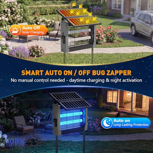 Solar Bug Zapper Outdoor, 4500V Mosquito Zapper with Dual Solar Panels - color: Gray