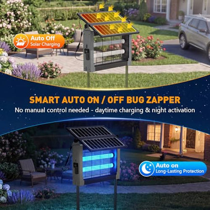 Solar Bug Zapper Outdoor, 4500V Mosquito Zapper with Dual Solar Panels - color: Gray