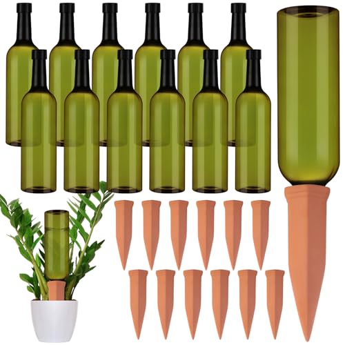 SiliFine 12 Sets Terracotta Watering Spikes,Grass Green and Terracotta - color: Grass Green and Terracotta