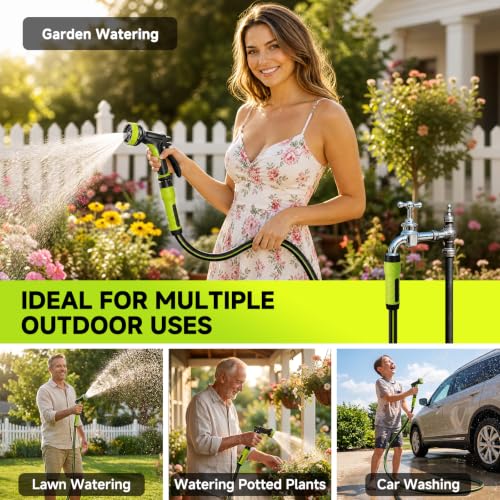 Garden Hose 25ft, Non-Expandable Heavy Duty Water Hose with 10 Function Sprayer, Flexible, Leakproof, Kink Resistant & Hybrid Hose for Yard, Outdoor, 600 PSI - size: 25ft