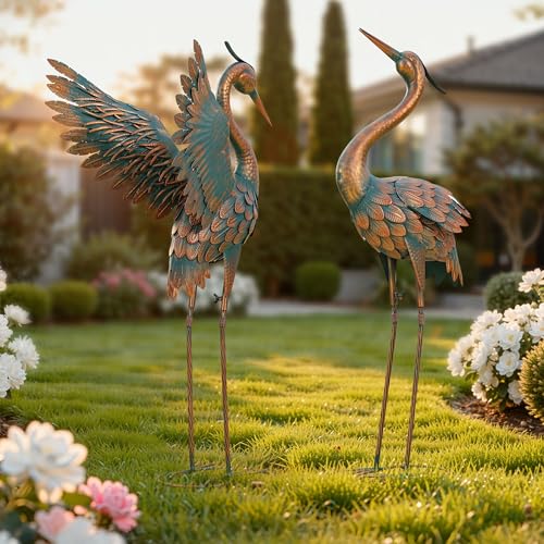 36.8" Blue Heron Garden Statue, Extra-Large Metal Cranes for Yard - color: 36" -Weathered Copper Blue