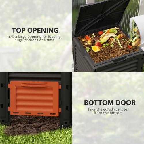 Outsunny Garden Compost Bin, 80 Gallon Large Capacity Composter, Orange - color: Orange