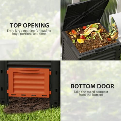 Outsunny Garden Compost Bin, 80 Gallon Large Capacity Composter, Orange - color: Orange