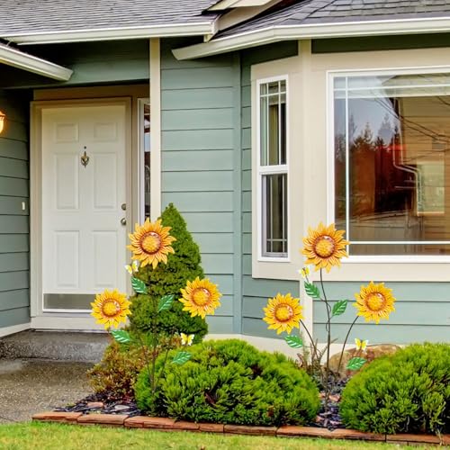 2-Pack Metal Flowers for Outside, 30-Inch Sunflower Yard Stakes - color: Yellow, Brown