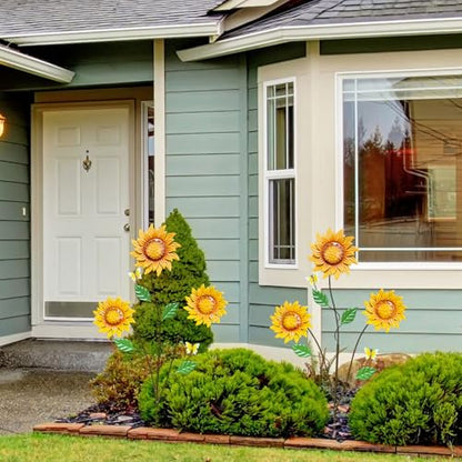 2-Pack Metal Flowers for Outside, 30-Inch Sunflower Yard Stakes - color: Yellow, Brown