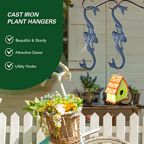 Sungmor Cast Iron Plant Hangers, 2PC Mermaid & 11 Inch Length, Large S Hooks for Hanging Plants, Ceiling Extender Hooks for Hanging Flower Basket, Planter, Macrame Plant Holder, Lantern, Windchime - color: Mermaid Hooks- 2pcs