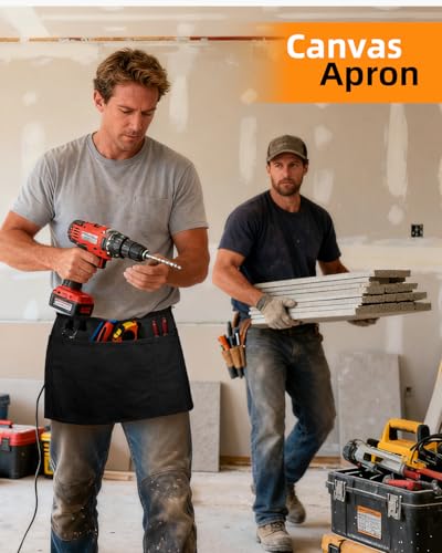 Canvas Work Waist Apron with 3 Pocket - color: 7 Pack Black Waist Apron