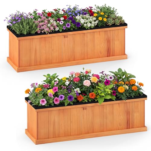 HAPPYGRILL Wood Raised Garden Bed with Drainage Holes & Liner - color: Orange, size: 40" x 13" x 12"