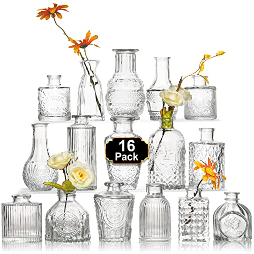 Arme Glass Bud vases in Bulk，Small Glass Flower Vase for Centerpieces 16Pcs - color: Clear-16pcs, size: 16 Pcs