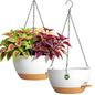13 Inch Large Self Watering Hanging Planters 2 Pack with Saucers - color: White Brown, size: 13 Inch 2 Pack