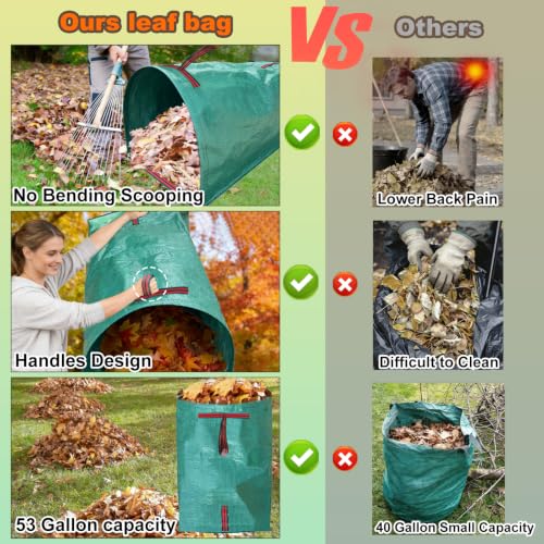 53 Gallon Leaf Collector, Reusable Leaf Bag, Dustpan-Type Yard Garden Bag