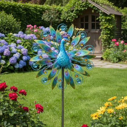 58" Peacock Wind Spinner,Metal Double Wind Sculpture - color: A-1-peacock