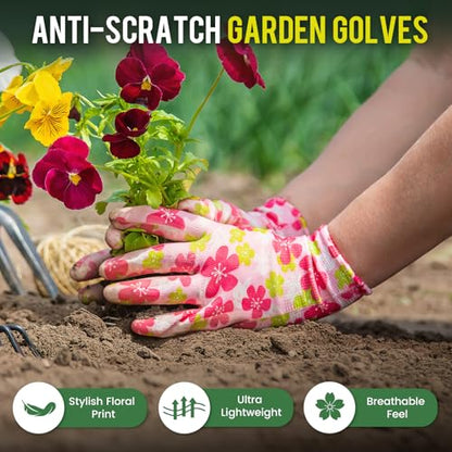 6 Pairs Gardening Gloves for Women - Breathable Rubber Coated Garden Gloves, Multi-purposes Gardening Gloves - color: Pink / Blue / Cyan / Red / Blue / Purple