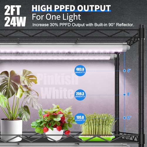JESLED Waterproof T8 Grow Lights, 2FT Full Spectrum Pinkish White, 6Packs - size: 2FT×6P