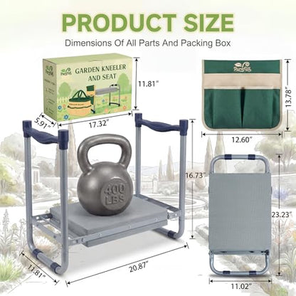 2-in-1 Heavy Duty Foldable Garden Kneeler And Stool With EVA Pad, Green