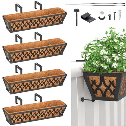 4-Pack 24IN Window Box Railing Hanging Planter Coco Liner Basket, S3 - color: 4pcs - 24in Style 1