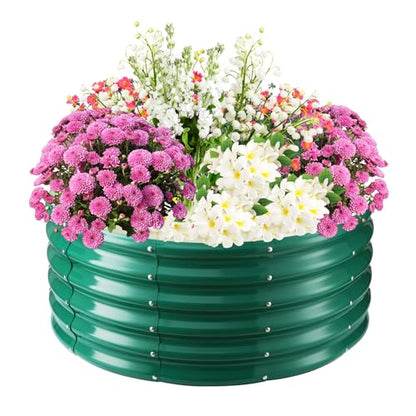 TBMLC 17" Tall,40" Diameter Elevated Round Metal Raised Garden Bed Green - color: Dark Green, size: 3.3FT Diameter