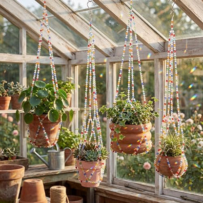 Suncalla 4 Pack Crystal Macrame Plant Hanger, Crystal Beaded Plant Hanger