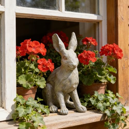 DiliComing Rabbit Garden Statue 12 Inch Grey Resin Bunny Yard Decor - color: Gray 1