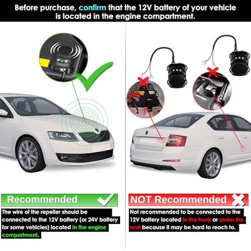Loraffe 12V/24V Ultrasonic Under Hood Rodent Repellent for Car Engines