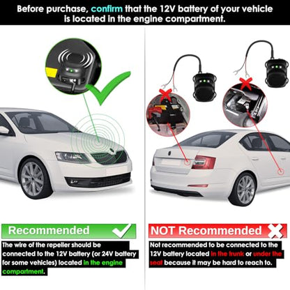 Loraffe 12V/24V Ultrasonic Under Hood Rodent Repellent for Car Engines