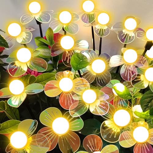 Solar Garden Lights Flowers 4 Pack of 24 LEDs Swaying Firefly Garden Decor - color: Warm White-flowers, size: 4 pack