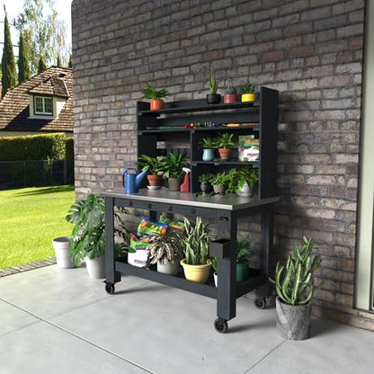 GDLF Large Potting Bench Table, Outdoor Kitchen Island with Stainless Top