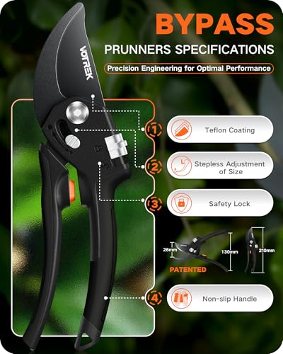 Garden Shears, 8.5" Unique Stepless Handle Opening for All Hand Size - color: Classic Black
