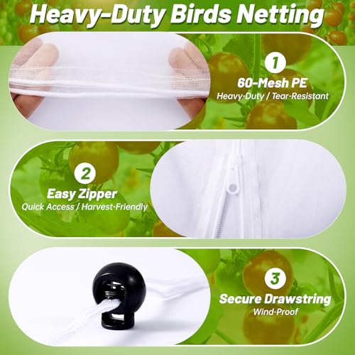 3Pcs 67"x12.6"x12.6" Garden Bird Netting for Triangle Tomato Cage - size: Triangle Cage Covers（Cover Only）