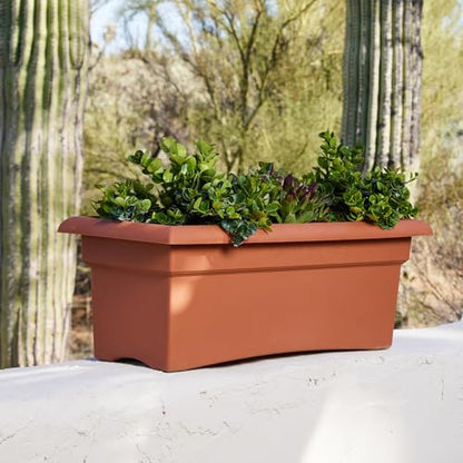 Bloem Veranda 26" Plastic Rectangular Deck Box Planter - UV-Resistant, Indoor/Outdoor, Terra Cotta, 2-Pack