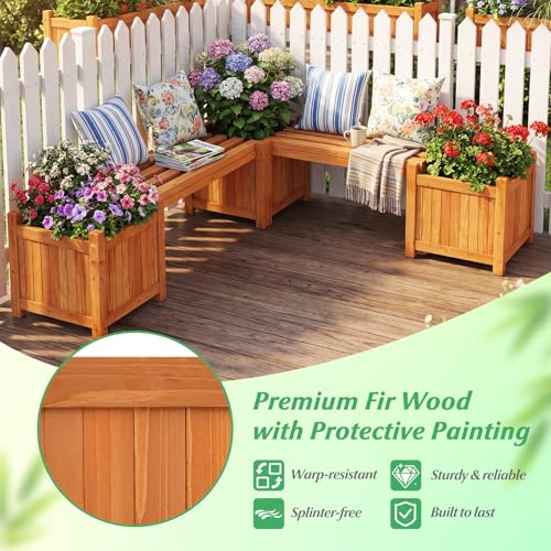 HAPPYGRILL Outdoor Bench with 2 Raised Garden Beds - size: 42" x 11" x 11.5"