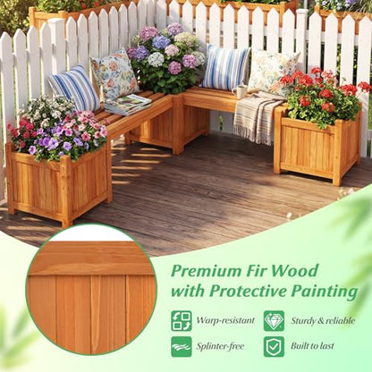 HAPPYGRILL Outdoor Bench with 2 Raised Garden Beds - size: 42" x 11" x 11.5"