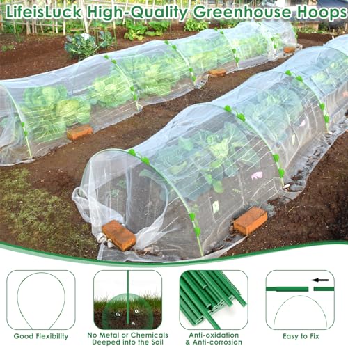 60 Pcs Garden Hoops for Raised Beds, 12 Sets Greenhouse Hoops Grow Tunnel Rust-Free Fiberglass Hoop House Kit, Plant Support Garden Stakes Hoops Frame for Netting Shade Cloth Row Cover Garden Supplies