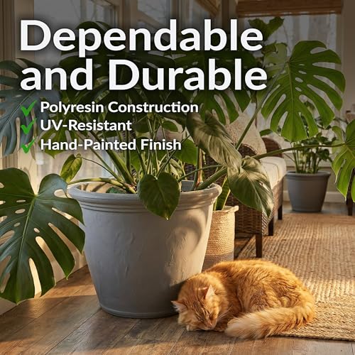 Sunnydaze Anjelica 24'' Large Plastic Planter Pot for Plants, Gray - color: Light Gray, size: 24 in
