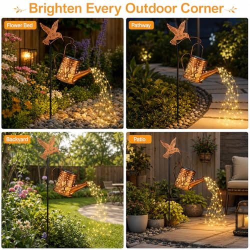Hummingbird Solar Watering Can Lantern Outdoor Waterproof Garden Decor - size: Hummingbird