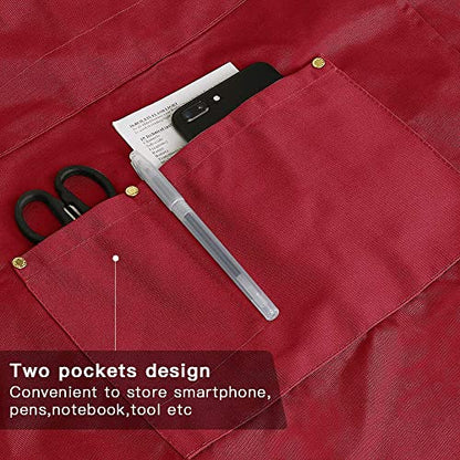Crossback Apron with Pockets, Apron with Adjustable Straps - color: Red