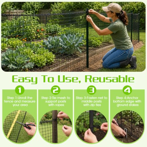 Deer Fence Netting for Garden, 5x100 FT Temporary Fence for Backyard - size: 5x100 FT