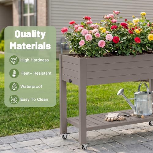 Fancyango Raised Garden Bed with Wheels 33.7" H -Gray - color: Gray, size: 33.7"H