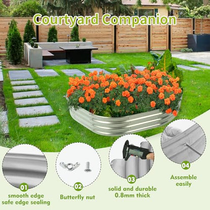 TBMLC Oval Silver Galvanized Planter Box, Metal Raised Garden Bed 6X3X1 FT - color: Silver, size: 6X3X1 FT